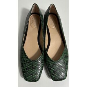 Franco Sarto Women's Green Snake Print Square Toe Ballet Flats Shoes Size 7M